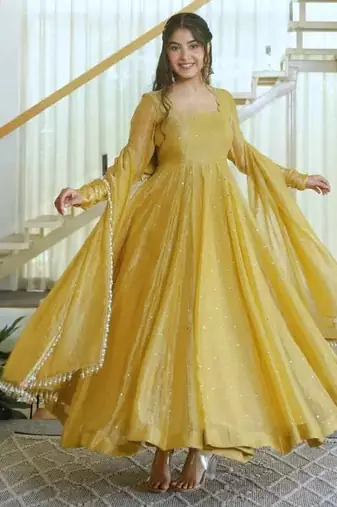 Designer salsa silk foil work gown set
