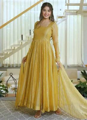 Designer salsa silk foil work gown set 3