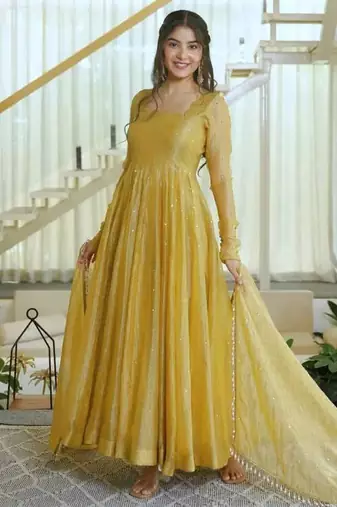 Designer salsa silk foil work gown set