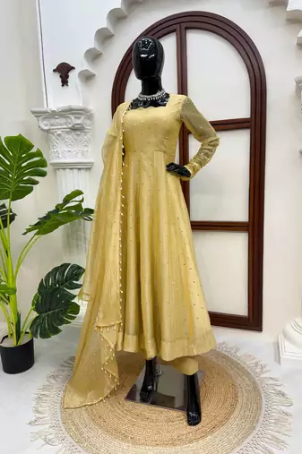 Designer salsa silk foil work gown set