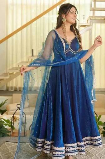 Designer fendy silk 7 meter flair gown set