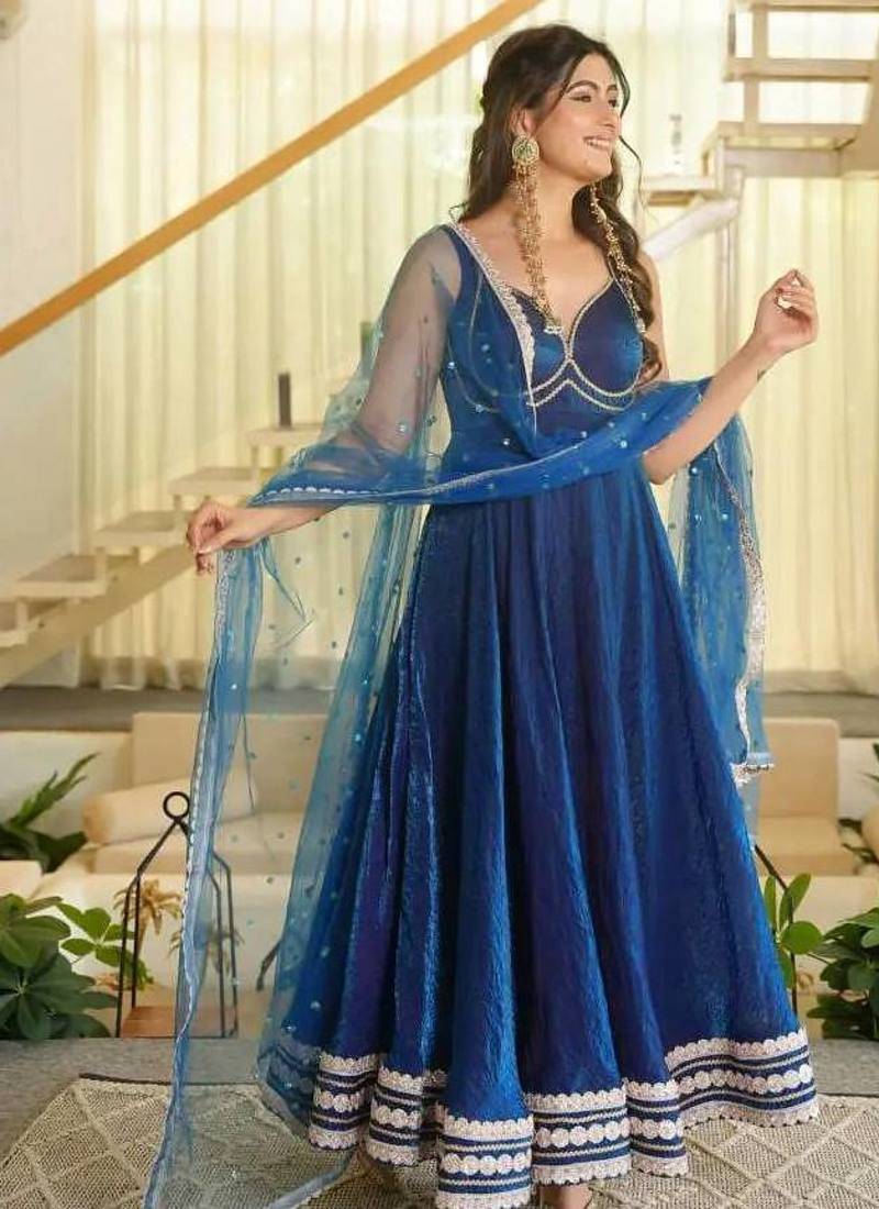 Designer fendy silk 7 meter flair gown set