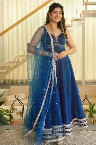 Designer fendy silk 7 meter flair gown set