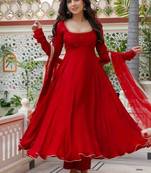 Red faux georgette 7 meter flair hand work anarkali set