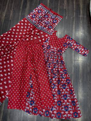 red cotton readymade anarkali suit with floral printed work 4