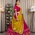 Women's Rani Pink Traditional Navratri Chaniya Choli with Border Embroidery & Heavy Contrast Yellow Dupatta Set