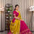 Women's Rani Pink Traditional Navratri Chaniya Choli with Border Embroidery & Heavy Contrast Yellow Dupatta Set