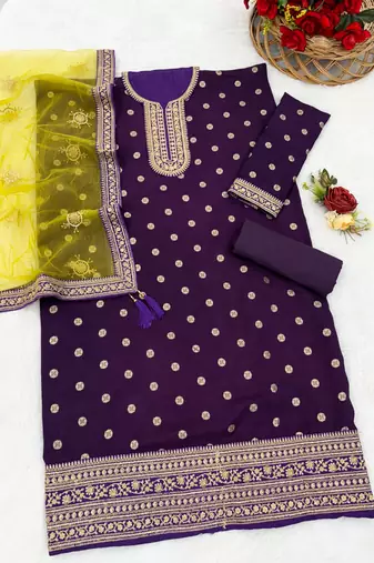 Purple embroidered viscose patiala salwar suit