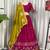 Women's Rani Pink Traditional Navratri Chaniya Choli with Border Embroidery & Heavy Contrast Yellow Dupatta Set
