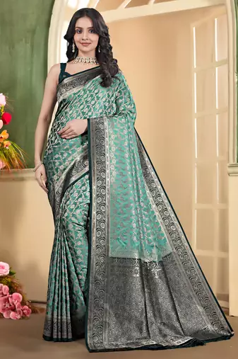 pemium light bottole green and dark green pure satin all over woven zari design wedding and party wear saree with blouse