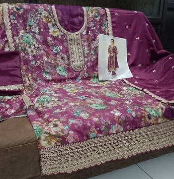 purple embroidered silk blend salwar suit 3
