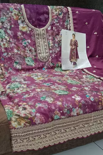 purple embroidered silk blend salwar suit