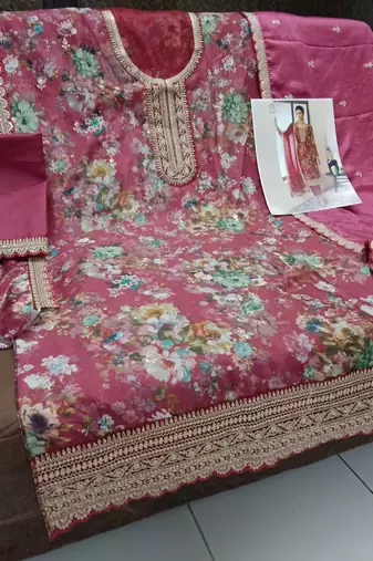 pink embroidered silk blend salwar suit