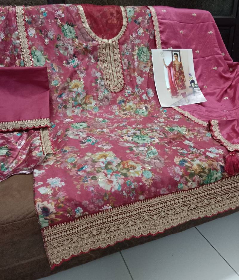 pink embroidered silk blend salwar suit