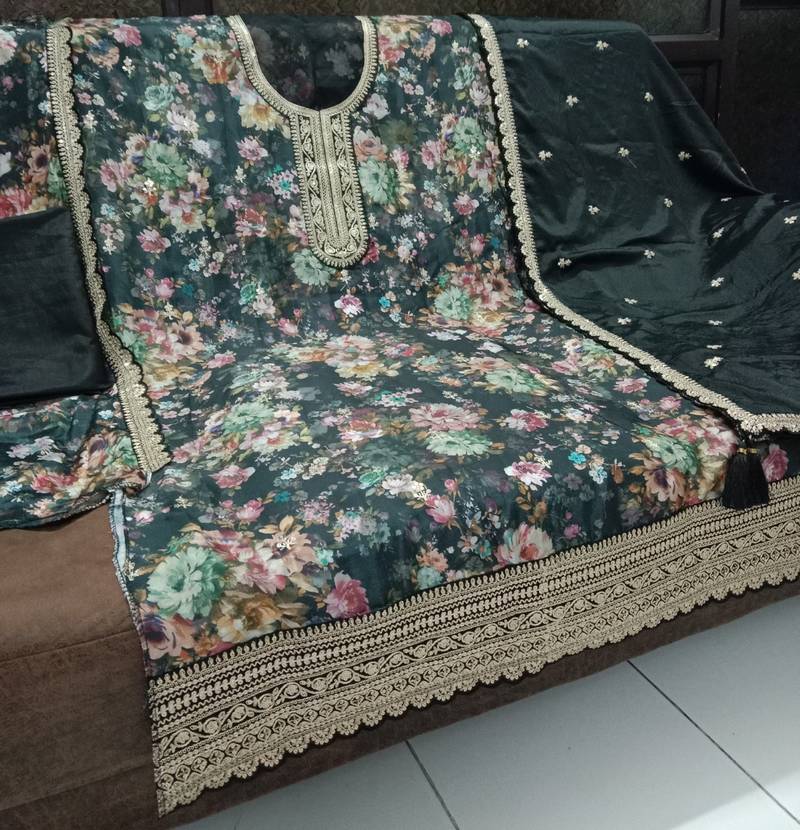 black embroidered silk blend salwar suit