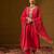 Red embroidered silk blend kurta pant dupatta set