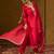 Red embroidered silk blend kurta pant dupatta set