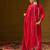 Red embroidered silk blend kurta pant dupatta set