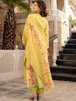 yellow embroidered chanderi silk kurta pant dupatta set 4