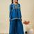 blue embroidered crunchy silk kurta plazzo dupatta set