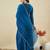blue embroidered crunchy silk kurta plazzo dupatta set