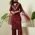 Maroon embroidered silk blend kurta pant dupatta set