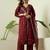 Maroon embroidered silk blend kurta pant dupatta set