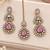 Baby pink mehandi-plated agate stone necklace set with earrings & maang tikka