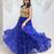 Blue georgette readymade navratri anarkali suit with bandhej & mirror work