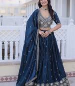 Designer Fendy Silk Lehenga Choli with Pipe Beads & Zari Embroidery Dupatta Set For Women