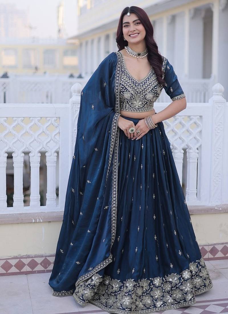 Designer Fendy Silk Lehenga Choli with Pipe Beads & Zari Embroidery Dupatta Set For Women