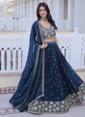 Designer Fendy Silk Lehenga Choli with Pipe Beads & Zari Embroidery Dupatta Set For Women 3