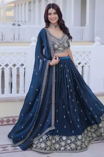 Designer Fendy Silk Lehenga Choli with Pipe Beads & Zari Embroidery Dupatta Set For Women