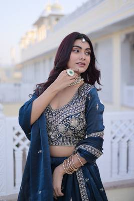 Designer Fendy Silk Lehenga Choli with Pipe Beads & Zari Embroidery Dupatta Set For Women 4