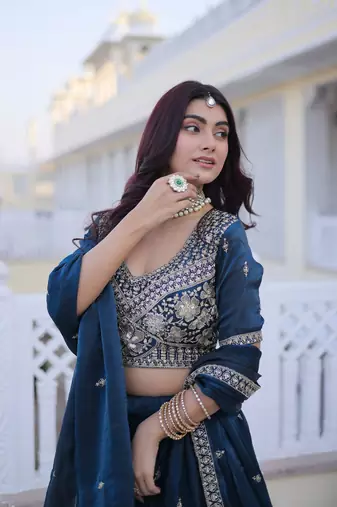 Designer Fendy Silk Lehenga Choli with Pipe Beads & Zari Embroidery Dupatta Set For Women