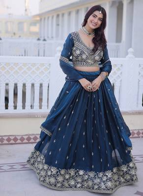Designer Fendy Silk Lehenga Choli with Pipe Beads & Zari Embroidery Dupatta Set For Women 5