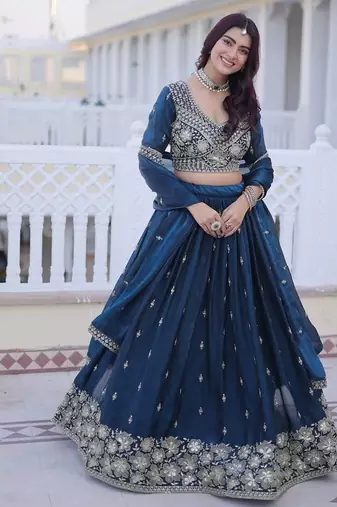 Designer Fendy Silk Lehenga Choli with Pipe Beads & Zari Embroidery Dupatta Set For Women