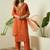 Rust embroidered silk blend kurta pant dupatta set