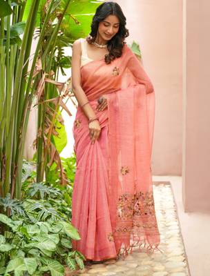 aaha linen saree with hand embroidery 1
