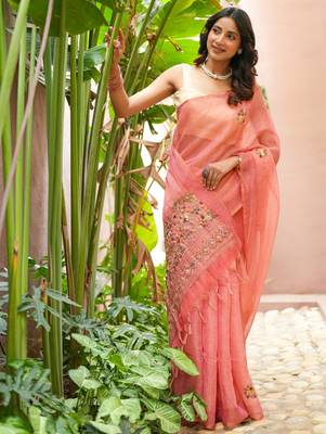 aaha linen saree with hand embroidery 3