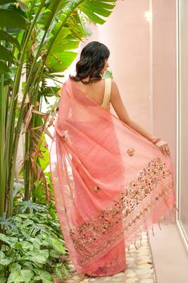 aaha linen saree with hand embroidery 4