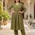 Women's Long Flared V-Neck with Button Details Anarkali shape Empire Waist,Kurta Pant Set