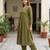 Women's Long Flared V-Neck with Button Details Anarkali shape Empire Waist,Kurta Pant Set