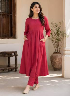 Women's Long Flared Anarkali Shape Waist Kurta Pant Set 1