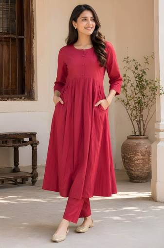 Women's Long Flared Anarkali Shape Waist Kurta Pant Set