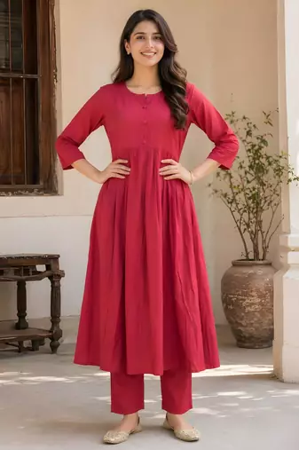 Women's Long Flared Anarkali Shape Waist Kurta Pant Set