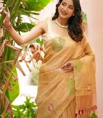 esha linen saree with lotus weave and hand embroidery