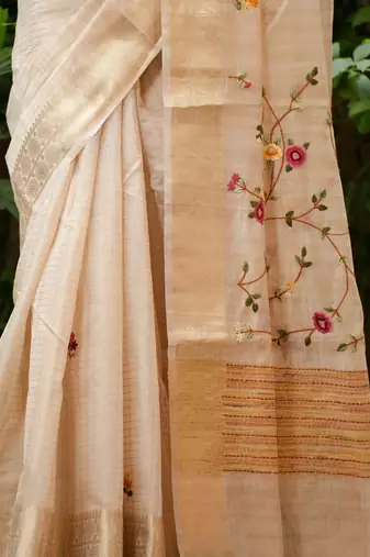 neera linen with zari weaving and hand embroidery
