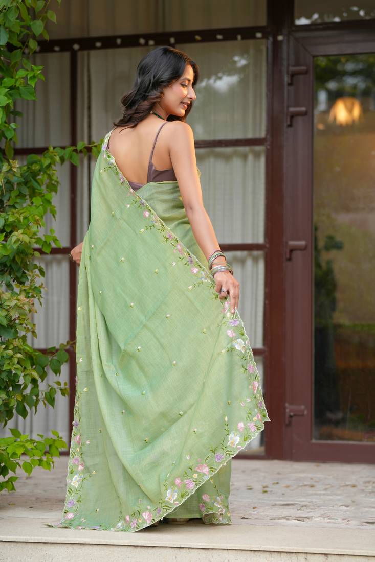 yuti pure linen with hand embroidery