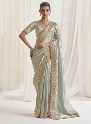 Designer grey viscose fabric saree with grey viscose blouse fabric 1